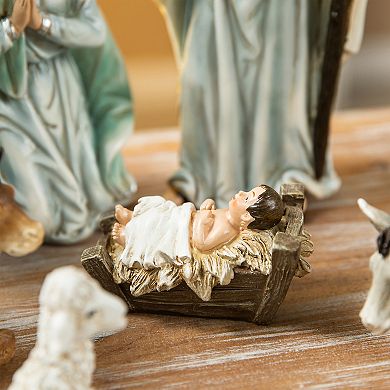Glitzhome 12Pcs Resin Nativity Figurine Sets, Christmas Natvity Scene Sets for Tabletop Decor