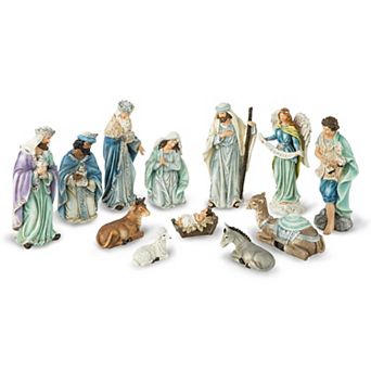 Glitzhome 12 pc Resin Nativity Figurine Sets, Christmas Natvity Scene Sets for Tabletop Decor