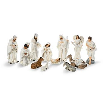 Glitzhome 12 pc Resin Nativity Figurine Sets, Christmas Natvity Scene Sets for Tabletop Decor