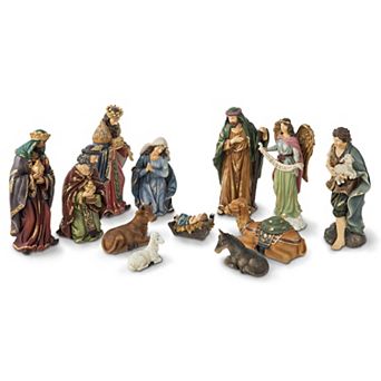 Glitzhome 12 pc Resin Nativity Figurine Sets, Christmas Natvity Scene Sets for Tabletop Decor