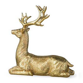 Glitzhome 11"h Resin Christmas Lying Reindeer Table Decor