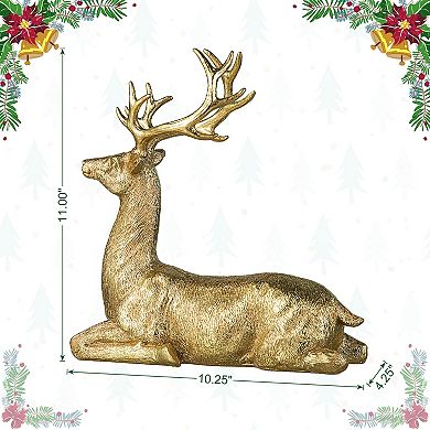Glitzhome 11"h Resin Christmas Lying Reindeer Table Decor