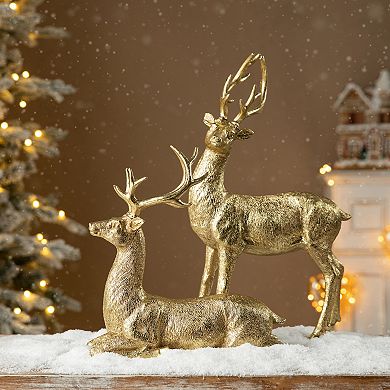Glitzhome 11"h Resin Christmas Lying Reindeer Table Decor
