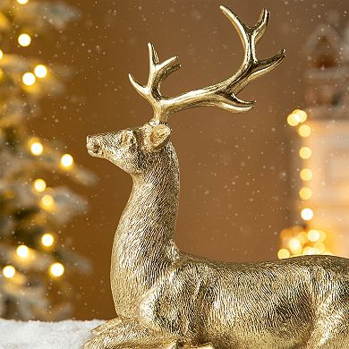 Glitzhome 11"h Resin Christmas Lying Reindeer Table Decor