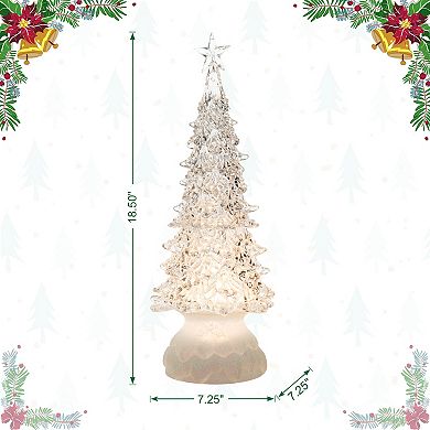 Glitzhome 18.5”H Lighted Christmas Rotating Table Tree, Acrylic Tabletop Christmas Tree Centerpiece