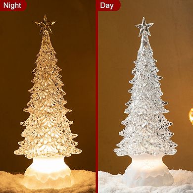 Glitzhome 18.5”H Lighted Christmas Rotating Table Tree, Acrylic Tabletop Christmas Tree Centerpiece