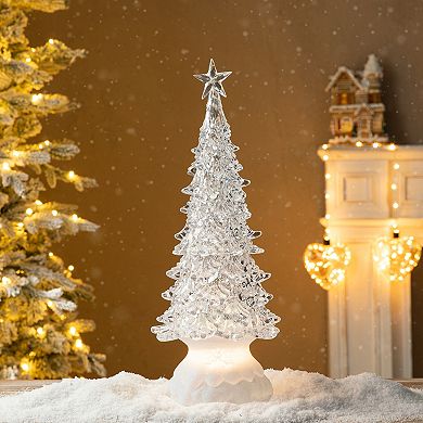 Glitzhome 18.5”H Lighted Christmas Rotating Table Tree, Acrylic Tabletop Christmas Tree Centerpiece