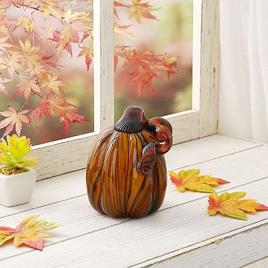 Glitzhome Hand Blown Glass Pumpkin Table Accent For Fall Harvest Thanksgiving Halloween Decorations