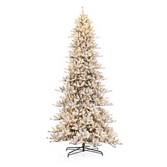 Glitzhome 11ft Pre-lit Flocked Fir Artificial Christmas Tree With 950 Warm White Lights W/o Glitter