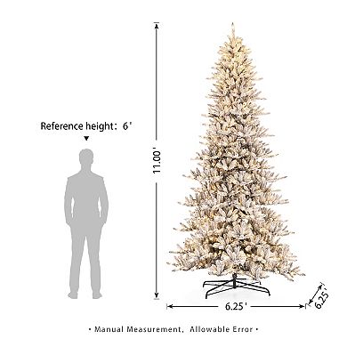 Glitzhome 11ft Pre-lit Flocked Fir Artificial Christmas Tree With 950 Warm White Lights W/o Glitter