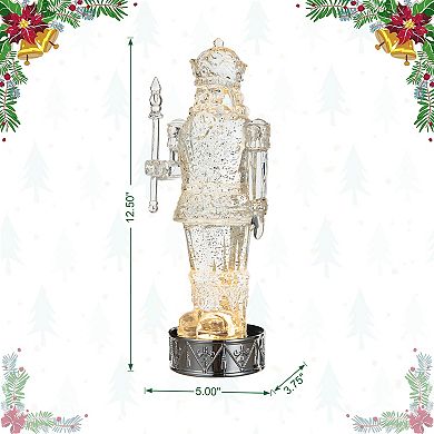 Glitzhome 12.5" H Christmas Lighted Water Globe,Acrylic Nutcracker Figurine Water Snow Globe