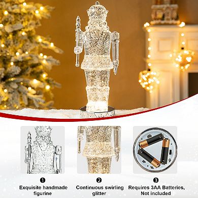 Glitzhome 12.5" H Christmas Lighted Water Globe,Acrylic Nutcracker Figurine Water Snow Globe