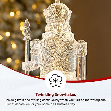 Glitzhome 12.5" H Christmas Lighted Water Globe,Acrylic Nutcracker Figurine Water Snow Globe