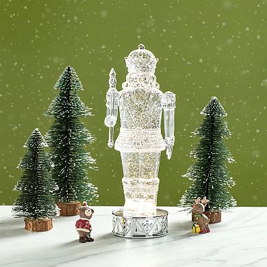 Glitzhome 12.5" H Christmas Lighted Water Globe,Acrylic Nutcracker Figurine Water Snow Globe