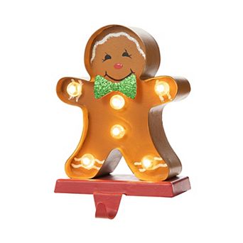 Glitzhome 7.25" H Marquee Led Gingerbread Man Christmas Stocking Holder