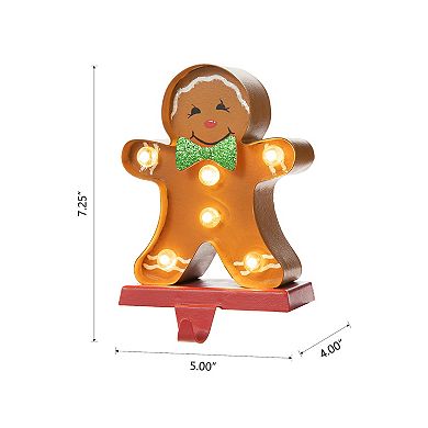 Glitzhome 7.25" H Marquee Led Gingerbread Man Christmas Stocking Holder