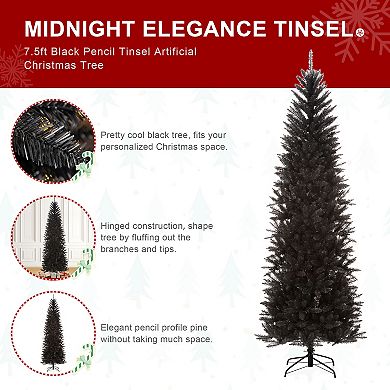 Glitzhome 7.5ft Pencil Tinsel Artificial Christmas Tree