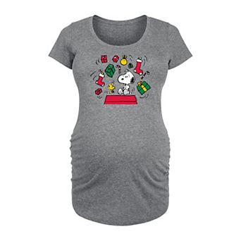 Maternity Peanuts Snoopy & Woodstock Christmas Presents Graphic Tee