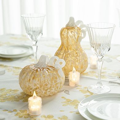 Glitzhome 8.5" Hand Blown Glass Pumpkin Table Accent For Fall & Harvest Thanksgiving Decorative