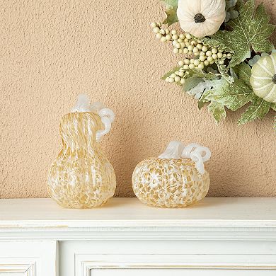 Glitzhome 8.5" Hand Blown Glass Pumpkin Table Accent For Fall & Harvest Thanksgiving Decorative