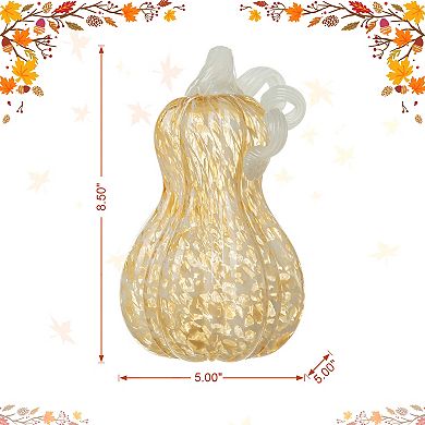 Glitzhome 8.5" Hand Blown Glass Pumpkin Table Accent For Fall & Harvest Thanksgiving Decorative