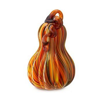 Glitzhome 8.5" Hand Blown Glass Pumpkin Table Accent For Fall & Harvest Thanksgiving Decorative