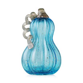 Glitzhome 8.5" Hand Blown Glass Pumpkin Table Accent For Fall & Harvest Thanksgiving Decorative