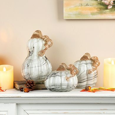 Glitzhome 5.25" D Fall Round Glass Pumpkin, Hand Blown Crystal Pumpkin Table Accent For Fall Decor