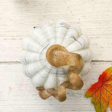 Glitzhome 5.25" D Fall Round Glass Pumpkin, Hand Blown Crystal Pumpkin Table Accent For Fall Decor
