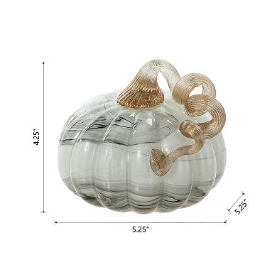 Glitzhome 5.25" D Fall Round Glass Pumpkin, Hand Blown Crystal Pumpkin Table Accent For Fall Decor