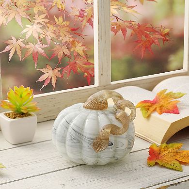 Glitzhome 5.25" D Fall Round Glass Pumpkin, Hand Blown Crystal Pumpkin Table Accent For Fall Decor