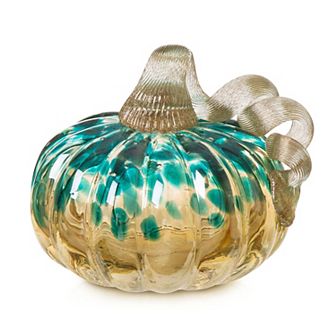 Glitzhome 5.25" D Fall Round Glass Pumpkin, Hand Blown Crystal Pumpkin Table Accent For Fall Decor