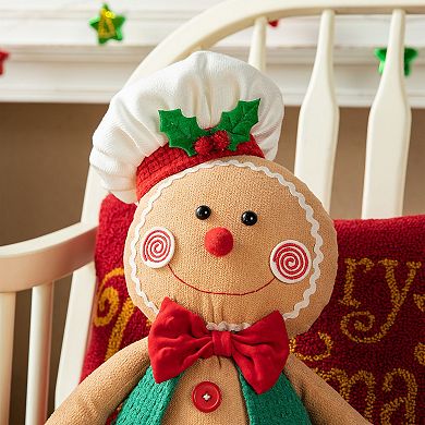 Glitzhome Fabric Gingerbreadman Doorstop, Christmas Plush for Door Porch Tabletop Decor, 27''L