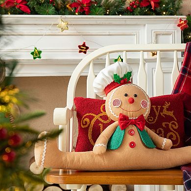 Glitzhome Fabric Gingerbreadman Doorstop, Christmas Plush for Door Porch Tabletop Decor, 27''L