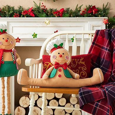 Glitzhome Fabric Gingerbreadman Doorstop, Christmas Plush for Door Porch Tabletop Decor, 27''L