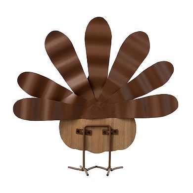 Glitzhome 12" H Thanksgiving Turkey Tabletop Decor, Wood Metal Turkey Figurine Table Decoration