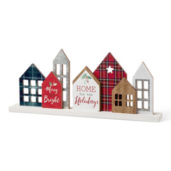 Glitzhome 20" L Christmas Wooden Tabletop Decor, House Christmas Wooden Block Signs