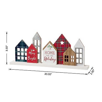 Glitzhome 20" L Christmas Wooden Tabletop Decor, House Christmas Wooden Block Signs