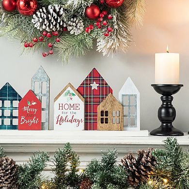 Glitzhome 20" L Christmas Wooden Tabletop Decor, House Christmas Wooden Block Signs