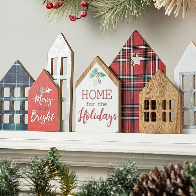 Glitzhome 20" L Christmas Wooden Tabletop Decor, House Christmas Wooden Block Signs