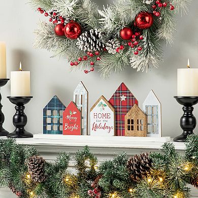 Glitzhome 20" L Christmas Wooden Tabletop Decor, House Christmas Wooden Block Signs