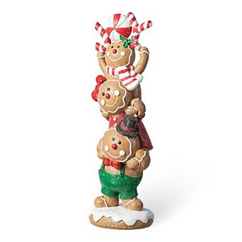 Glitzhome 12.5"h Stacked Gingerbread Table Decor, Christmas Resin Tabletop Decoration