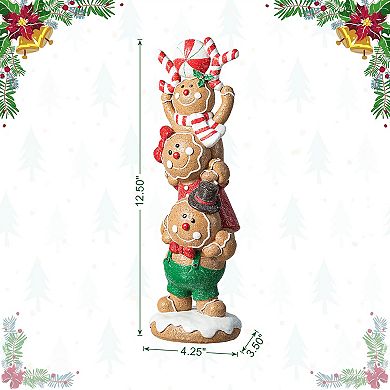 Glitzhome 12.5"h Stacked Gingerbread Table Decor, Christmas Resin Tabletop Decoration