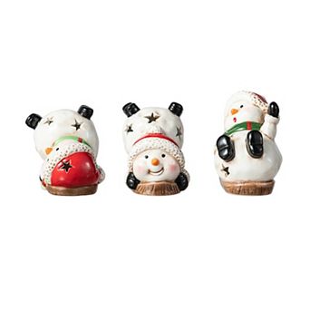 Glitzhome Christmas Snowman Table Decor- Set of 3 Ceramic Snowman Figurines for Indoor Home Decor
