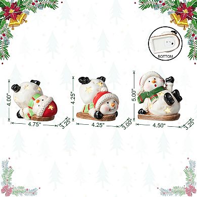 Glitzhome Christmas Snowman Table Decor- Set of 3 Ceramic Snowman Figurines for Indoor Home Decor