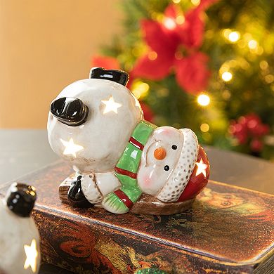 Glitzhome Christmas Snowman Table Decor- Set of 3 Ceramic Snowman Figurines for Indoor Home Decor
