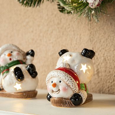 Glitzhome Christmas Snowman Table Decor- Set of 3 Ceramic Snowman Figurines for Indoor Home Decor