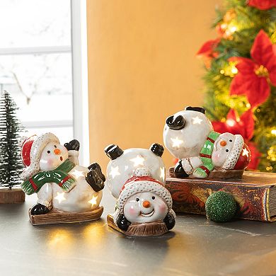 Glitzhome Christmas Snowman Table Decor- Set of 3 Ceramic Snowman Figurines for Indoor Home Decor