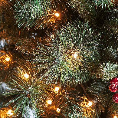Glitzhome 6ft Pre-lit Frosted Pine Cones And Red Berries Christmas Porch Tree With 200 Leds