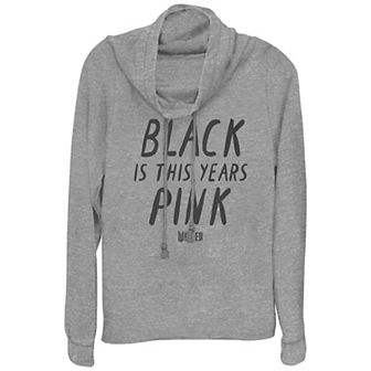 Women's Wicked Black Is This Years Pink Cowlneck Graphic Lightweight Long Sleeve